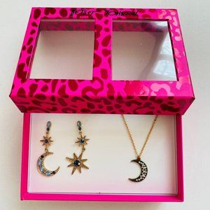 Betsey Johnson Celestial Moon & Star Necklace  with Earrings
